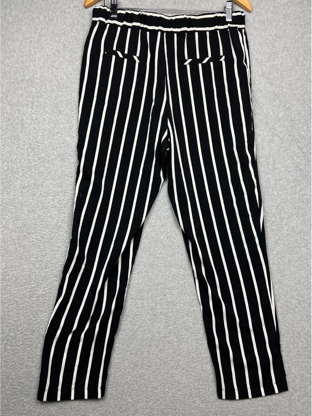Pinstripes Womens L Straight Leg Pants Slacks Office Work Black Casual Work - Picture 3 of 10